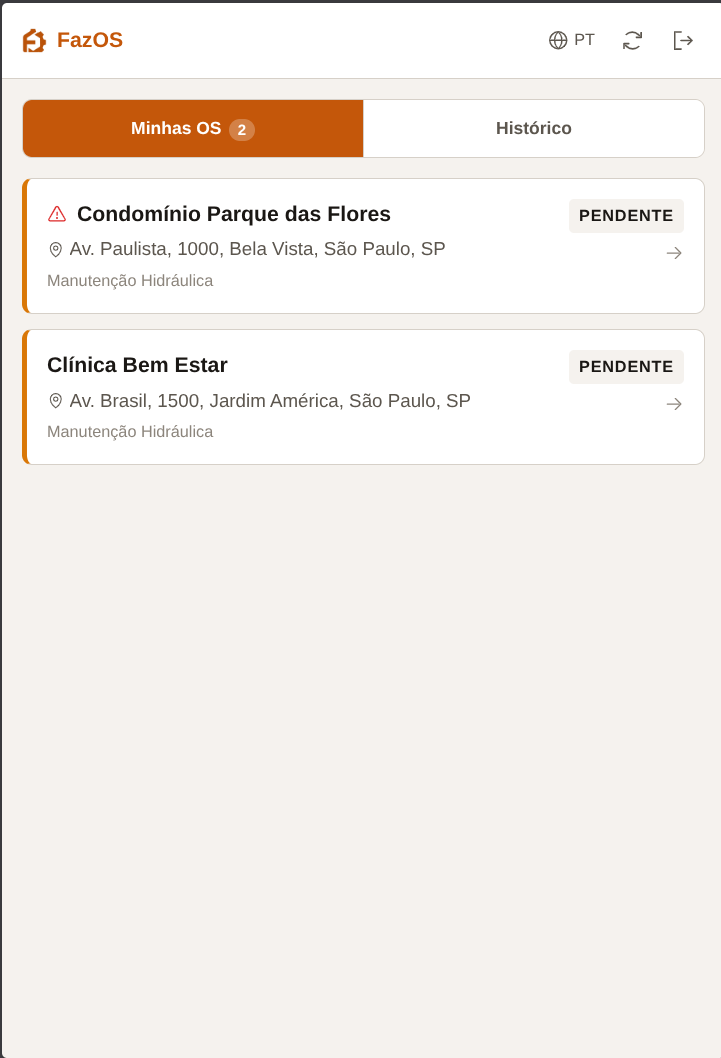 Technician app screenshot